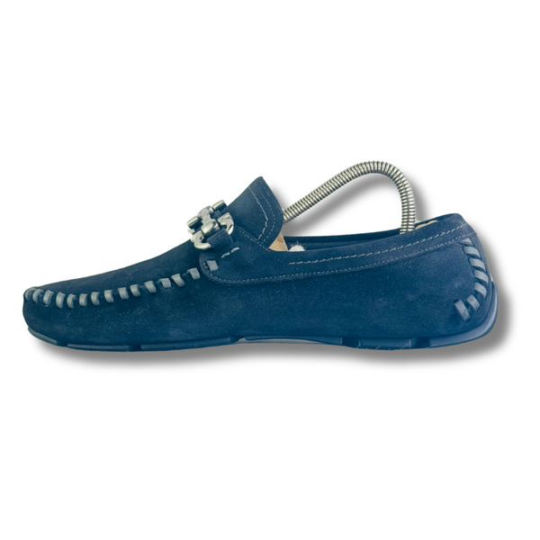SALVATORE FERRAGAMO BLUE SUEDE LOAFER