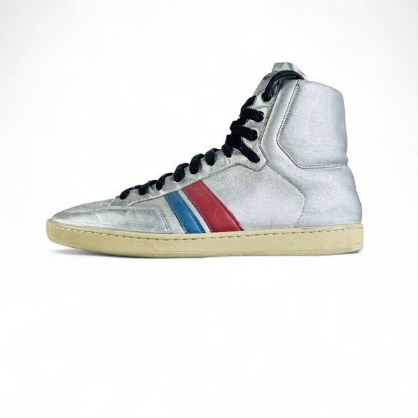 SAINT LAUREN SILVER MATELIC HIGH TOP